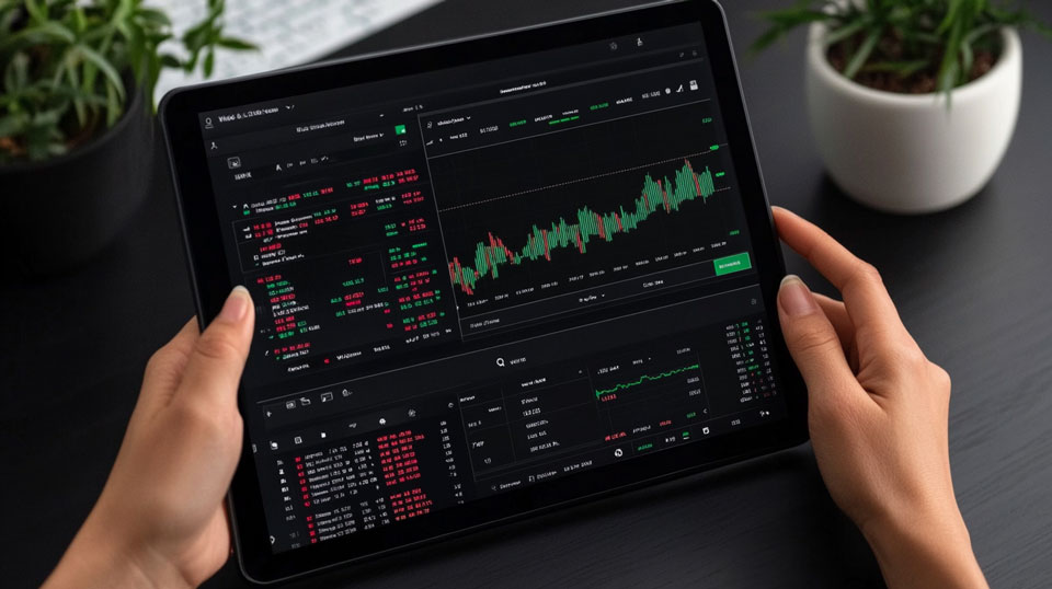 Descubra las mejores herramientas de inteligencia artificial y trading automatizado en Sema.es 6 Tablet showing trading in action