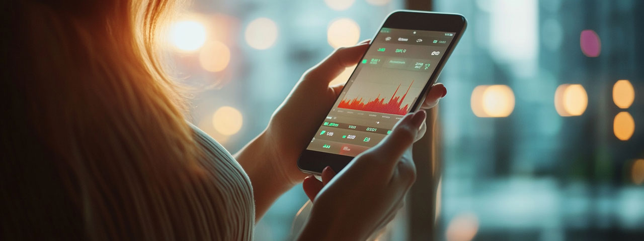 Woman-analyzing-trading-charts-on-her-phone Woman-analyzing-trading-charts-on-her-phone