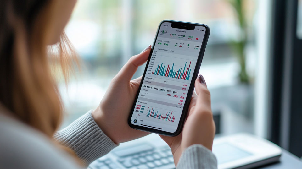 Woman using phone for AI-driven crypto trading