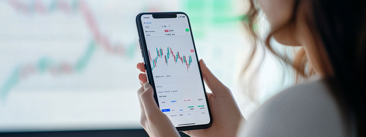 Woman using smartphone for reliable crypto trading Woman using smartphone for reliable crypto trading